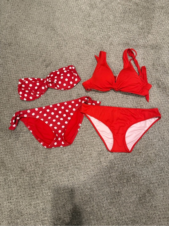 Other - Red Polka Dot & Solid Red Bikini Set